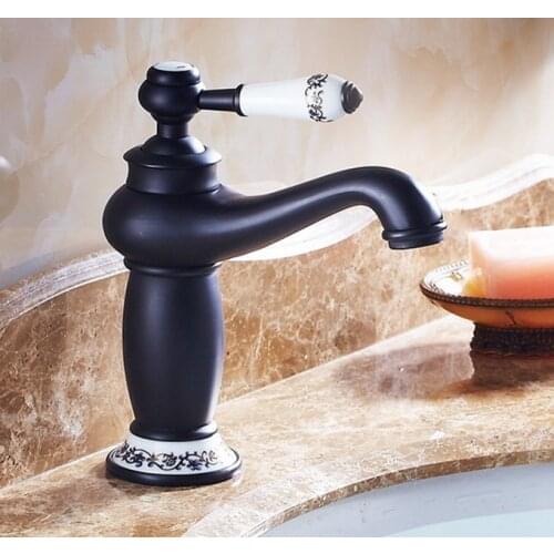 Black Oil Rubbed Brass Ceramic Base Deck Mounted Single Ceramic Handle Bathroom Vessel Basin Sink Faucet Mixer Water Taps mnf504