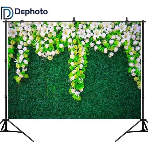 DePhoto Bridal Wedding Floral Backdrop White Rose Green leaf walls 3D Flowers Dessert Table Decoration Photography Background