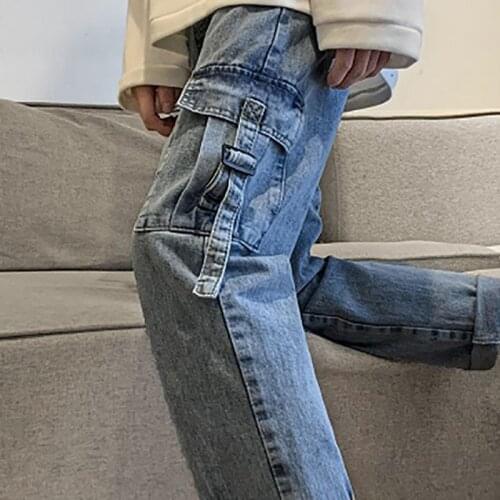 Mens Jeans Hip Hop Pants Homme Oversize Trousers Hong Kong Style Nine Quarter Casual Overalls Pantalon Large 2021 Spring Autumn