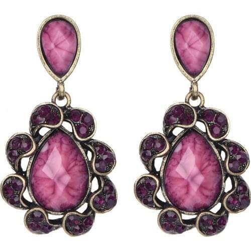 European American Fashion design Bohemian set precious stones drop colorful earring women For Party Wear