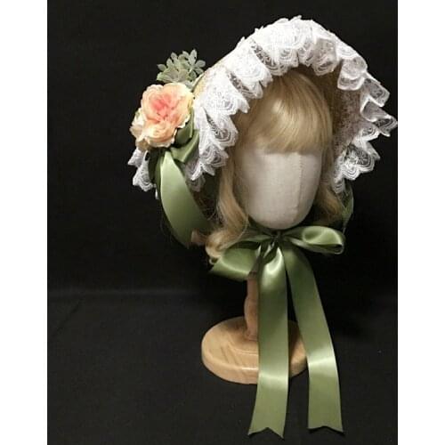 European Vintage Women Foldable Straw Bonnet Cap Lace Brim Flower Forest Sun Straw Cap Headwear Party Ribbon Straw Headpiece New