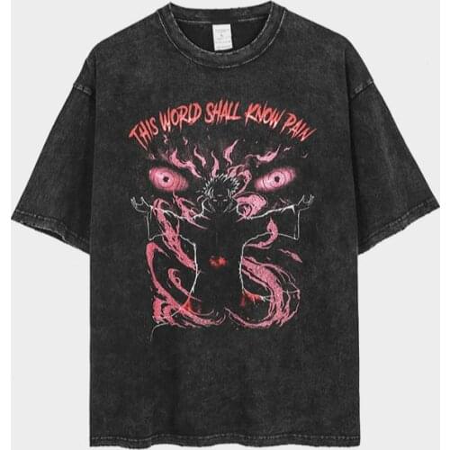 T-shirt women tops washed vintage edging wormhole streetwear world pain printing oversize loose short-sleeved T-shirt unisex