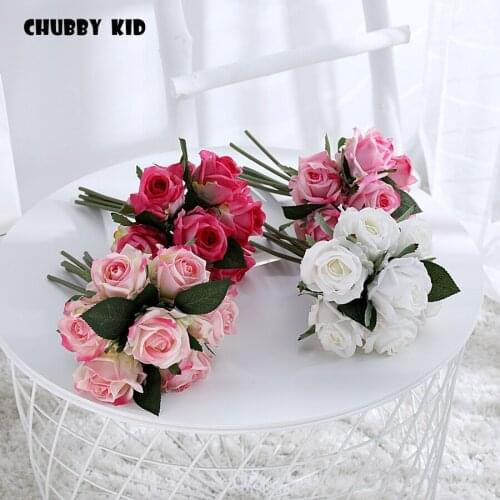 1 bouquet real touch 7 pcs rose flowers wedding bridal bouquet bride holding flower latex artificial rose bouquet hand felt rose