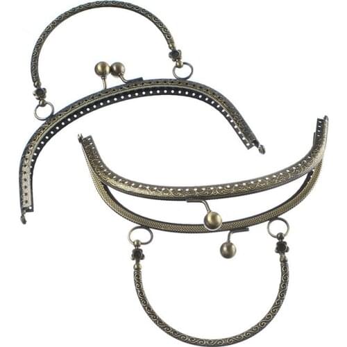 10Pcs DIY Clutch Coins Purse Handbag Arc Frame Kiss Clasp Lock With Handle Bronze Tone 16.5x9.5cm(6 4/8" x3 6/8")