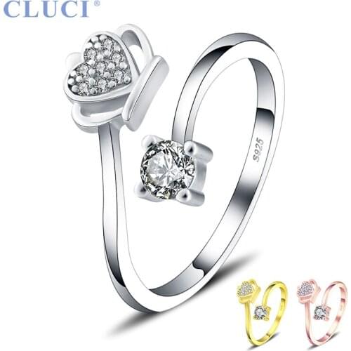 CLUCI Crown Shaped 925 Sterling Silver Ring Jewelry Women Rings Silver 925 Adjustable Open Round Rings for Women DR2007SB