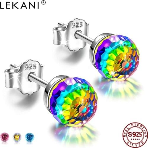 LEKANI 925 Sterling Silver Earrings For Women 8mm Austria Crystals Valentines Day Birthday Gifts For Mother And Girlfriend