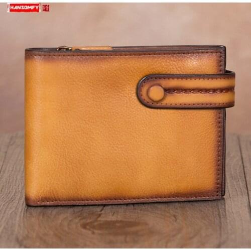 Genuine Leather Mini Purse Women Wallet Female Card Holder Buckle Short Wallets Clip Cowhide Retro Ladies Thin Horizontal 2 Fold