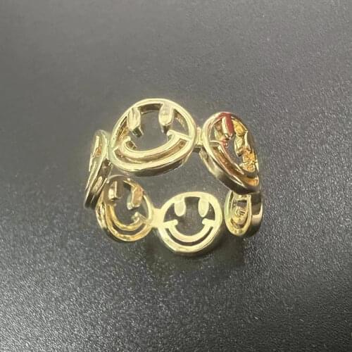 Fashion Smiley Face Ring For Women Stainless Steel Happy Face Smiley Adjustable Open Rings Best Friend Gift Jewelry Accessories