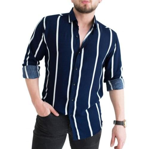 Striped Print Men Shirt Turn-down Collar Top Long Sleeve Buttons Closure Business Shirt Male Clothing Streetwear Plus Size 4XL