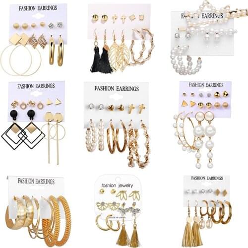 Jewelry Female Earring Set, Circle Pearl Golden Earrings, Popular New Styles In 2020, Pendant Geometric Jewelry Earrings Women