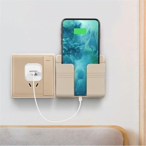 Mobile Phone Charging Hanging Holder Multifunction Wall Mounted Plug Bracket Remote Control Storage Box Stand Base Support Hook
