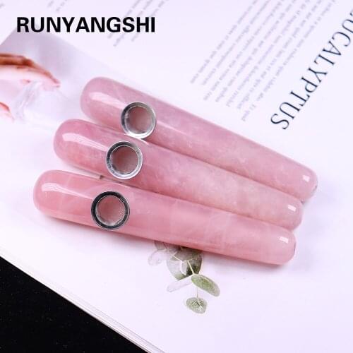 1pc Natural crystal stone Rose quartz Magic Crystal Wand Smoking Pipe pink crystal Cigarette Pipe Healing Stone