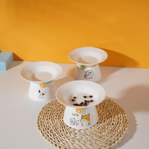 New cat bowl, cat basin, ceramic bowl, cervical protection, cat food bowl, pet water bowl dog bowl, high foot rice bowl cat bowl