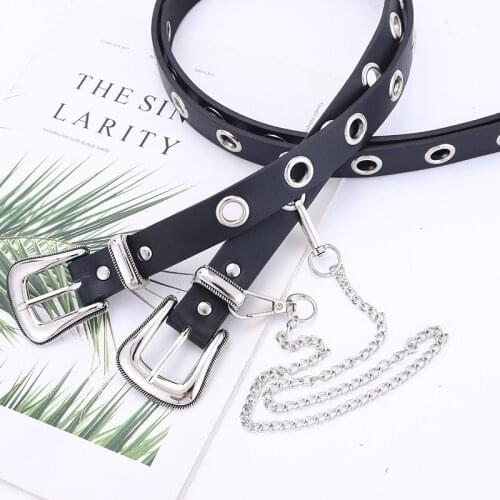 New women punk style belt with chain and rivet Teenage student jeans belt
