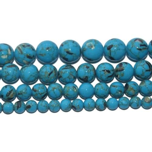 Wholesale Natural Stone Synthetic Blue Turquoises Round Beads 6 8 10 12 MM Pick Size For Jewelry Making DIY Bracelet Necklace