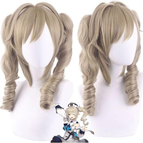 Barbara Cosplay Genshin Impact Cosplay 40cm Christmas Blond Golden Wig Cosplay Anime Cosplay Heat Resistant Synthetic Wigs