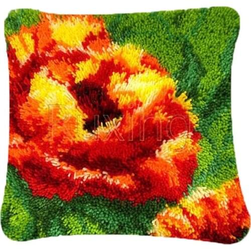 Latch Hook Cushion Yarn for Cushion Cover Pillow Case Sofa Cushion Printed Canvas Home Decorative Pillow Red Flower