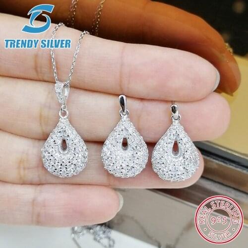 Complete pure 925 sterling silver zirconia clear CZ luxury jewelry set ring earrings for woman pendant necklace trendy design