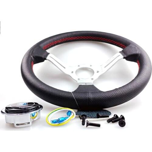 13'' 330mm Silver Real Leather ND Rally Tuning Drift Racing Steering Wheel Red Line