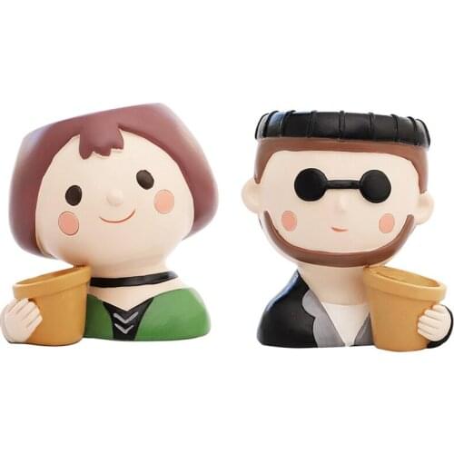 2PCS Garden Flowerpot Succulent Planter Pot Vase Figurines Desk Top Statue Figure Mini Landscape Bonsai Holder Pot