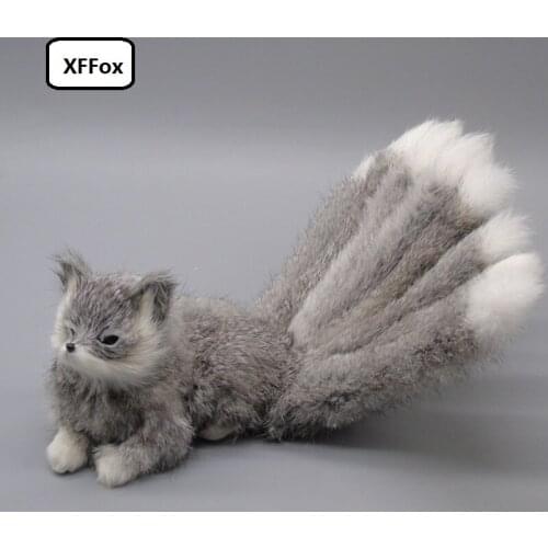 Gray real life lying fox model plastic&furs simulation cute nine-tail fox doll gift about 17x11cm xf2312