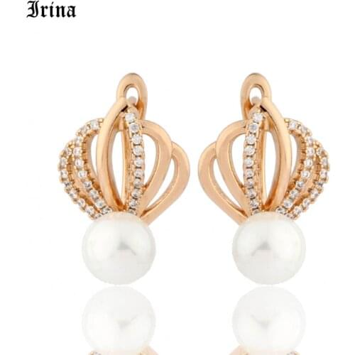 Clear Cubic Zirconia Pearl Earrings For Women Girls Gold Color Drop Earrings Fashion Girlfriend Womens Jewelry Gifts