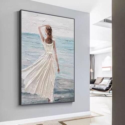 Modern Hand-painted Beautiful Girl Oil Painting Abstract Character Art Frameless Mural Living Room Home Decoration Picture