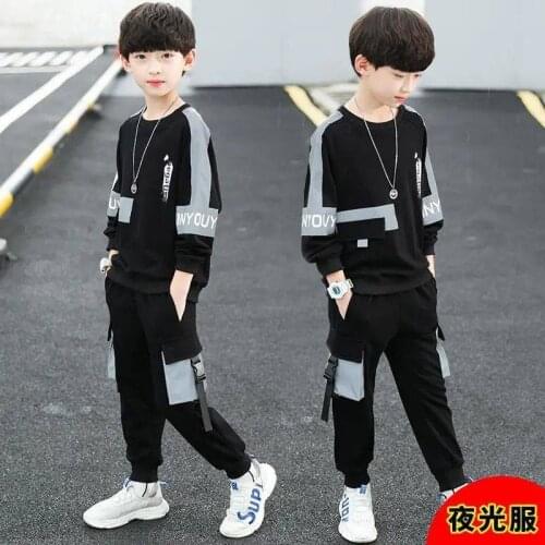 Reflective Spring Autumn Baby Boys Set Kids Sweatshirts+Pants Sport Tracksuit Teenage Children Clothing Suit High Quality