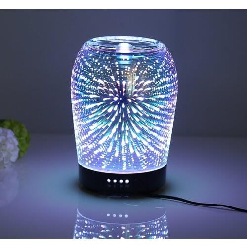 COOSA 3D Fireworks Essential Oil Ultrasonic Mist Air Humidifier Glass 7 Color Light Aromatherapy for Home Office Decoration