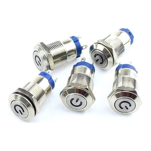 3V 5V 9V 12V 24V 220V Momentary Latching push button switch locked 12mm flat head fixed Push Button waterproof LED metal switch