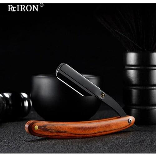 RIRON High-end Manual Folding Beard Shaving Care Razor With Wooden Handle Barber Razor MenS Replaceable Blade Razor