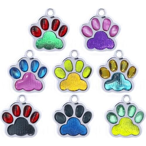 Candy Color Dog Paw Footprints Pendant Adorable Pet Cat Charms Enamel DIY Accessories For Handmade Women Jewelry Necklace
