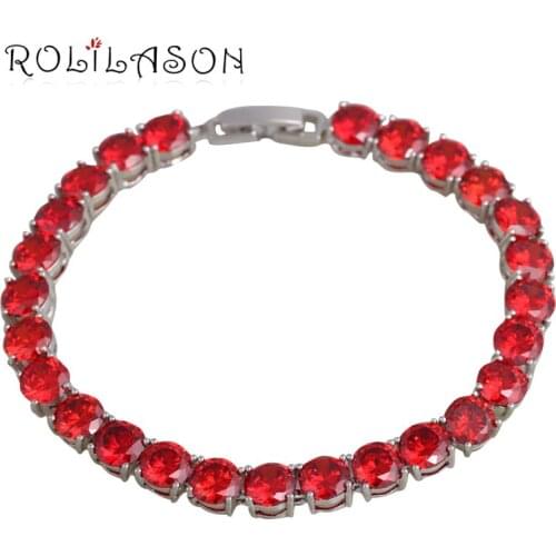 ROLILASON Trendy Jewelry Top quality Charm Bracelets for Women Silver Red Round Anniversary Fashion Jewelry TB1091
