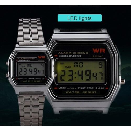 Women Men Watch Gold Retro LED Digital Sports Military Wristwatches Electronic Digital Watch