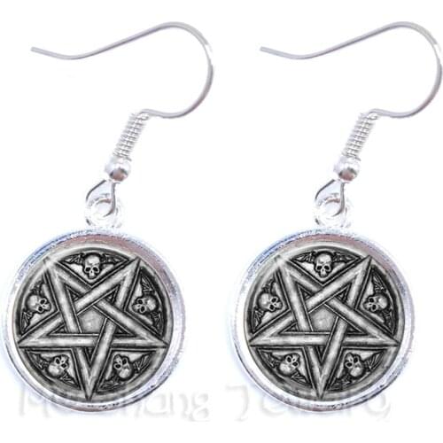 Magic Wiccan Pentacle Logo Earrings For Women Glass Cabochon Goth Keep Talisman And Treatment Of Injury Gift For Friends