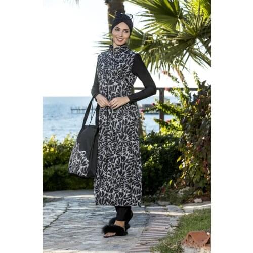 Women Black Full Length Hijab Swimwear Turkish' Muslim Swimsuit Burkinis Modest Clothing Islamic Long Sleeves Hijab Full Cover Swimwe