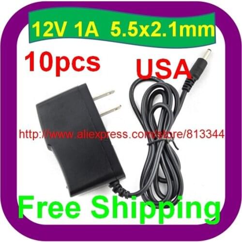 10 pcs Free Shipping DC 12V 1A/1000mA USA PLUG Power Supply Adapter for CCTV Cameras Sky Netgear Routers