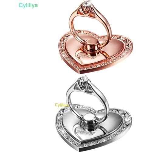 100pcs Luxury 360 Degree Diamond Heart-shaped Finger Ring Mobile Phone Holder for Iphone8 Samsung note 8 all Smartphone