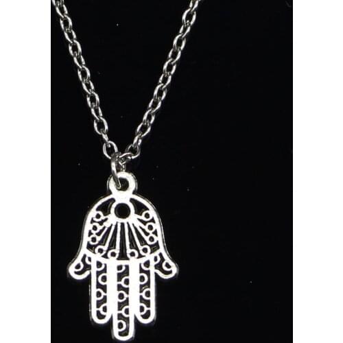 20pcs New Fashion Necklace 24x15mm hamsa hand protection palm Pendants Short Long Women Men Colar Gift Jewelry Choker