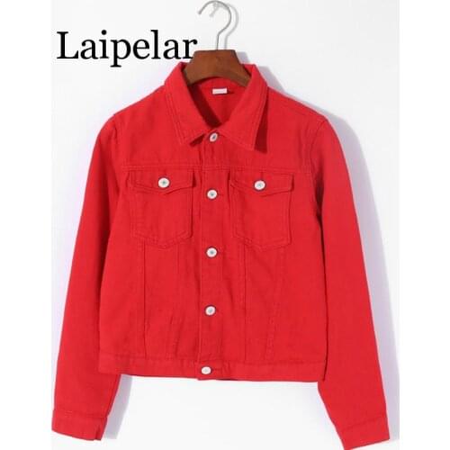 2020 Laipelar Women Basic Coats Autumn Women Denim Jacket red black denim jacket Female Jeans Coat Casual Girls Outwear
