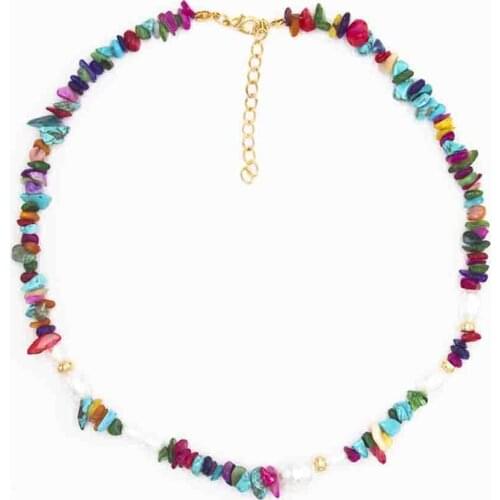 2021 Fashion Jewelry Bohemia Colorful Natural Stone Pearl Necklace Neck Chain Bijoux Femme Collar Choker Necklaces For Women