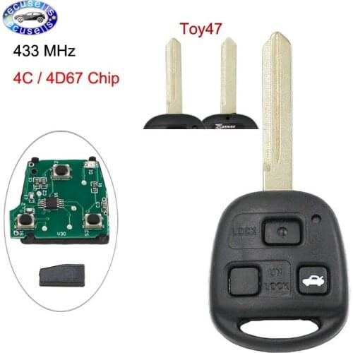 3 Buttons Keyless Entry Fob Remote Key for Toyota RAV4 Corolla Yaris 433MHZ With 4C/4D67 Chip Inside TOY47 Uncut Blade