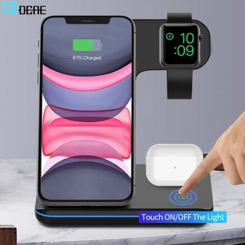 DCAE 3 in 1 15W Fast Wireless Charger Dock Stand for iPhone 11 XS XR X 8 Apple Watch iWatch 5 4 Airpods Pro Qi Charging Station