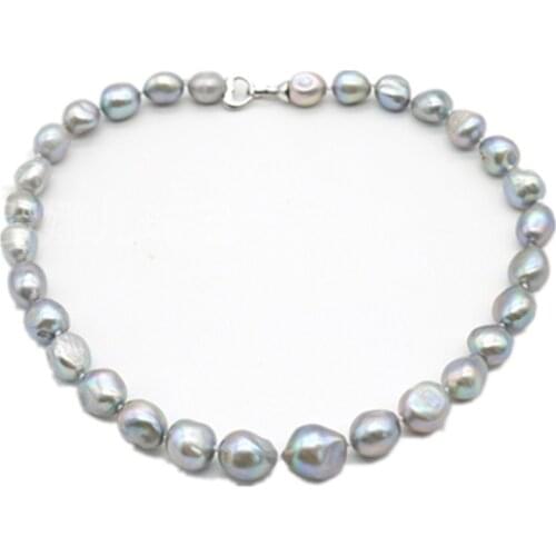 AA Freshwater Pearl gray baroque Necklace 9-13cm Wholesale for women xmas gift 43cm