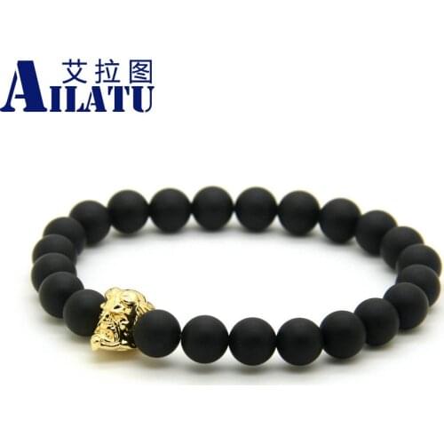Ailatu 10pcs/lot 8mm A Grade Black Matte Onyx Stone with Fashion Neutral Bracelet Fine Men Women Charms Jewelry