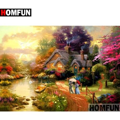 HOMFUN Full Square/Round Drill 5D DIY Diamond Painting "House landscape" Embroidery Cross Stitch 3D Home Decor Gift A11657