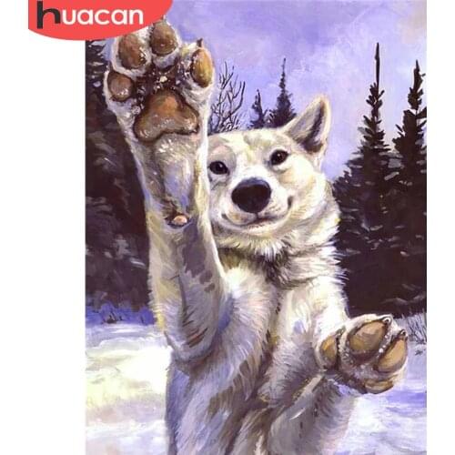 HUACAN 5D DIY Diamond Painting Wolf Cross Stitch Diamond Embroidery Animal Rhinestones Mosaic Winter Art Kits Home Decor