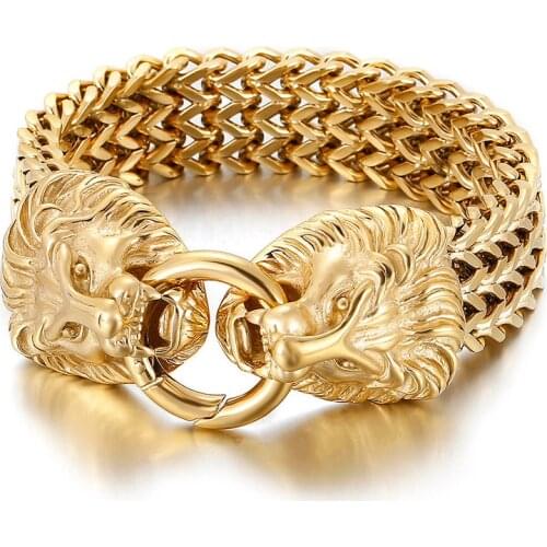 Large 18mm 8.8 inch Hip Hop Titanium Steel Gothic Franco chain Animal Lion Link Bracelet Heavy 139g For Mens Gifts