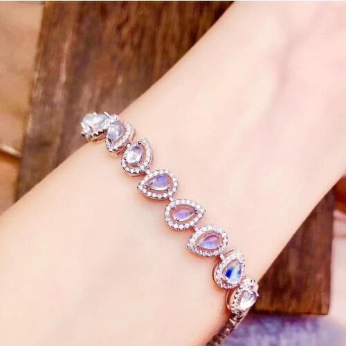 Personality Water drop Natural light blue moonstone Bracelet Natural gemstone Bracelet 925 silver bracelet girl Jewelery Gift
