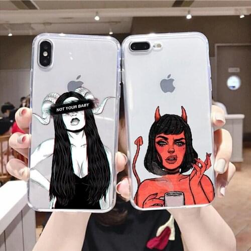 Sexy Devil Girl Anime cartoon Phone Case For iphone 5 5s se 2 6 6s 7 8 12 mini plus X XS XR 11 PRO MAX transparent luxury prime